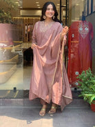 Mauve Gold Chanderi Embroidery Anarkali Suit - BONYHUBSALWAR KAMEEZ
