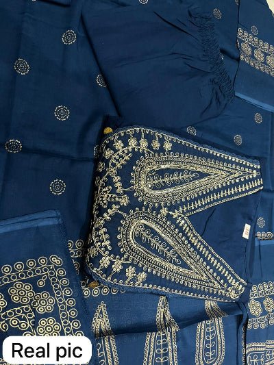 Peacock Blue Cotton Embroidery Sequin Work Anarkali Suit - BONYHUBSALWAR KAMEEZ