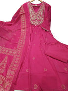 Rani Pink Cotton Embroidery Sequin Work Anarkali Suit - BONYHUBSALWAR KAMEEZ