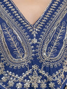 Peacock Blue Cotton Embroidery Sequin Work Anarkali Suit - BONYHUBSALWAR KAMEEZ