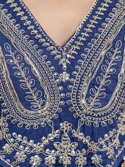 Peacock Blue Cotton Embroidery Sequin Work Anarkali Suit - BONYHUBSALWAR KAMEEZ