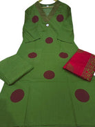 Green Polka Handblock Pure Cotton Straight Suit Set - BONYHUBSALWAR KAMEEZ
