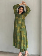 Green Cotton Discharge Rajasthani Print Kurti Pant Set - BONYHUBSALWAR KAMEEZ