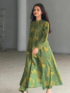 Green Cotton Discharge Rajasthani Print Kurti Pant Set - BONYHUBSALWAR KAMEEZ