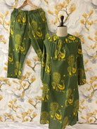 Green Cotton Discharge Rajasthani Print Kurti Pant Set - BONYHUBSALWAR KAMEEZ