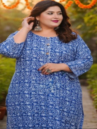 Plus Size Blue Rayon Gota Work Straight Kurti - BONYHUBSALWAR KAMEEZ