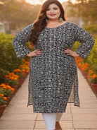 Plus Size Black Rayon Gota Work Straight Kurti - BONYHUBSALWAR KAMEEZ