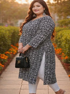 Plus Size Black Rayon Gota Work Straight Kurti - BONYHUBSALWAR KAMEEZ