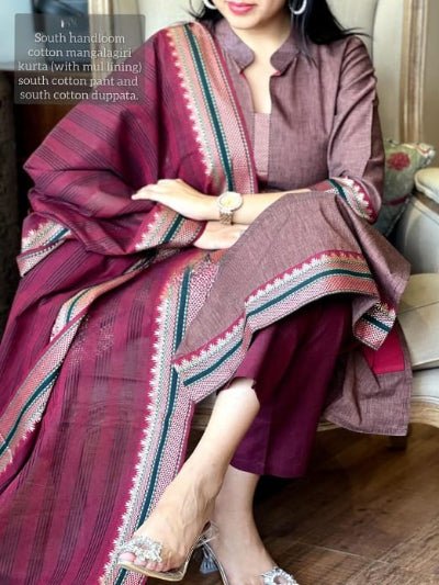 Maroon South Cotton Handloom Traditional Straight Suit - BONYHUBSALWAR KAMEEZ
