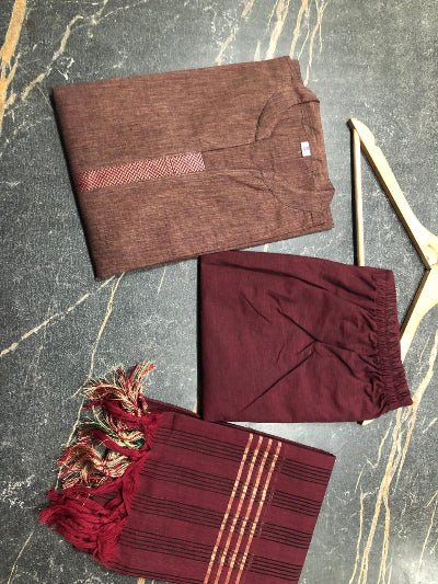 Maroon South Cotton Handloom Traditional Straight Suit - BONYHUBSALWAR KAMEEZ