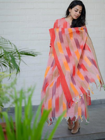 Pink Ikkat Handloom South Cotton Straight Suit - BONYHUBSALWAR KAMEEZ