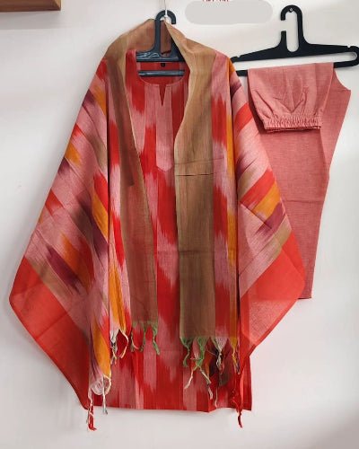 Pink Ikkat Handloom South Cotton Straight Suit - BONYHUBSALWAR KAMEEZ