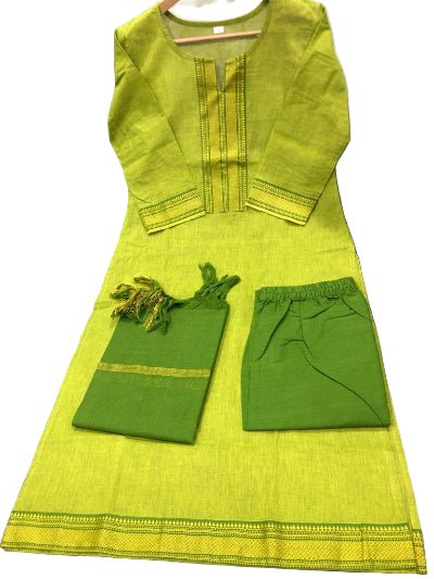 Green South Handloom Cotton Straight Suit Set - BONYHUBSALWAR KAMEEZ