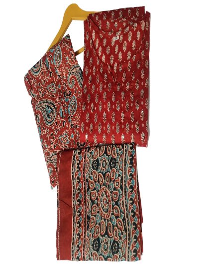 Red Jaipuri Embroidery Cotton Straight Suit - BONYHUBSALWAR KAMEEZ