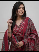 Royal Red MulMul Pure Cotton Straight Suit Set - BONYHUBSALWAR KAMEEZ