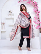 Black Stunning Adda Work Cotton Straight Suit Set - BONYHUBSALWAR KAMEEZ