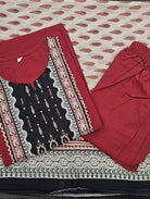 Red Stunning Adda Work Cotton Straight Suit Set - BONYHUBSALWAR KAMEEZ