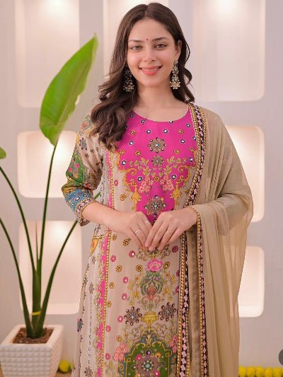 Golden Beige Festive Elegant Suit Set - BONYHUBSALWAR KAMEEZ
