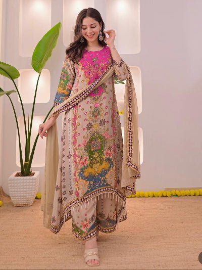 Golden Beige Festive Elegant Suit Set - BONYHUBSALWAR KAMEEZ