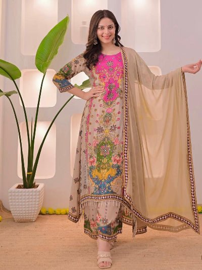 Golden Beige Festive Elegant Suit Set - BONYHUBSALWAR KAMEEZ