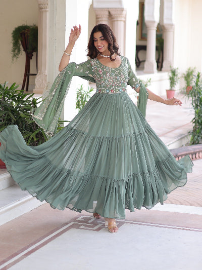 Seagreen Embroidery Gown Dupatta Set Of 2