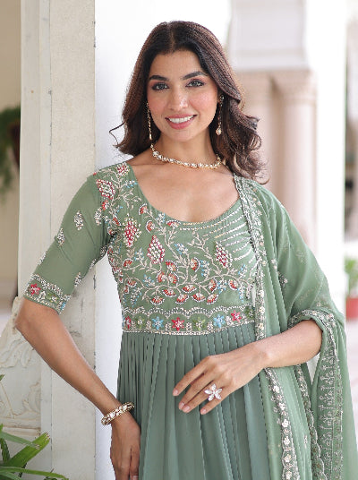 Seagreen Embroidery Gown Dupatta Set Of 2