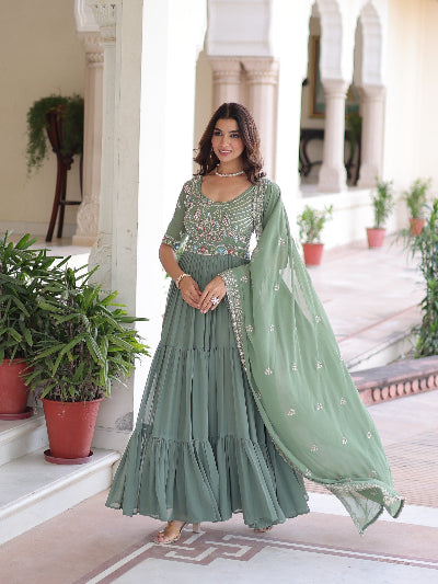 Seagreen Embroidery Gown Dupatta Set Of 2