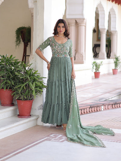 Seagreen Embroidery Gown Dupatta Set Of 2