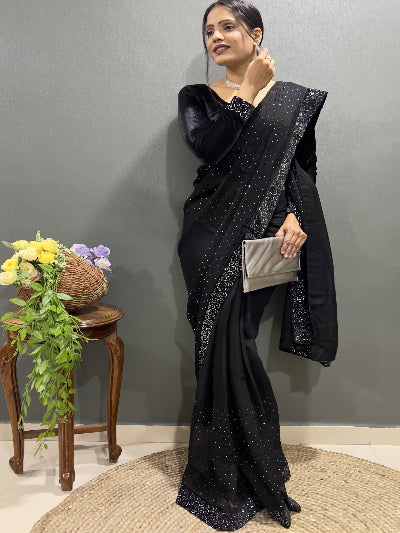 1 Min Designer Saree Readymade Saree With FREE Velvet Blouse