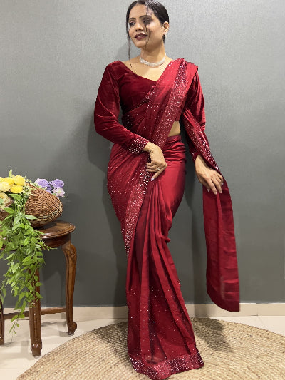1 Min Designer Saree Readymade Saree With FREE Velvet Blouse
