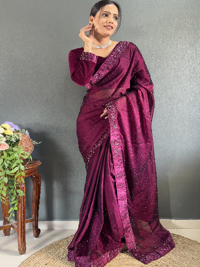1 Min Designer Saree Readymade Saree With FREE Velvet Blouse