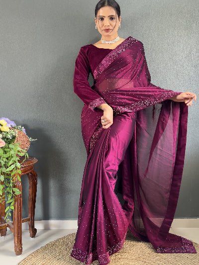 1 Min Designer Saree Readymade Saree With FREE Velvet Blouse