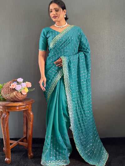 Gorgeous Georgette Silk Readymade Saree Unstitch Blouse