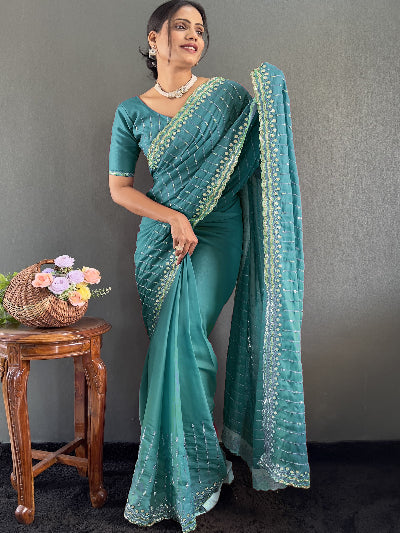 Gorgeous Georgette Silk Readymade Saree Unstitch Blouse