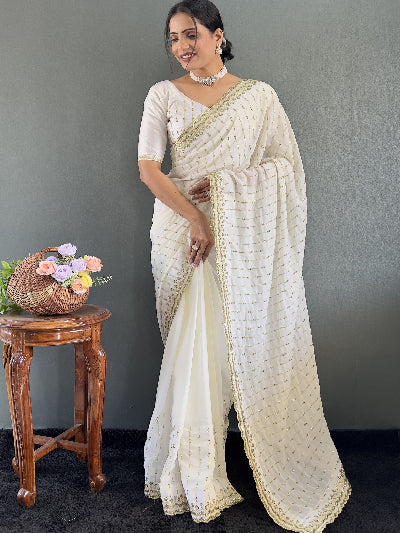 Gorgeous Georgette Silk Readymade Saree Unstitch Blouse