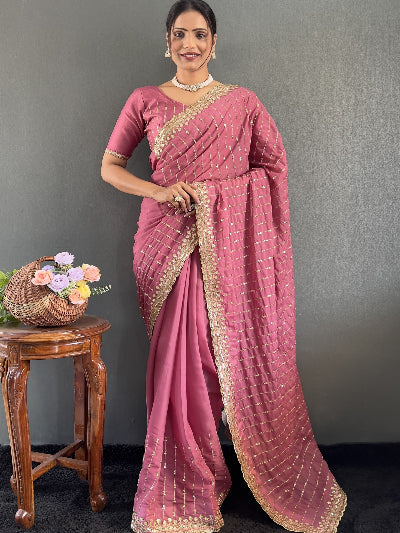 Gorgeous Georgette Silk Readymade Saree Unstitch Blouse