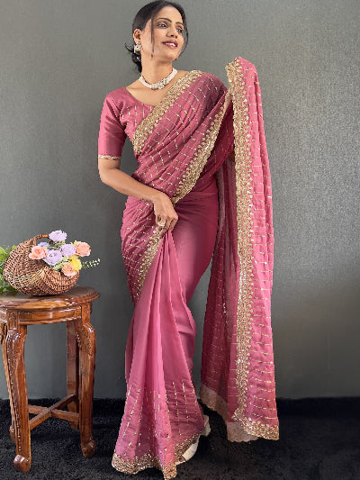 Gorgeous Georgette Silk Readymade Saree Unstitch Blouse