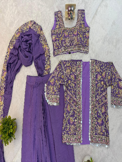 1 Min Lilac Embroidered Ready to Wear Stitched Saree Blouse & Koti