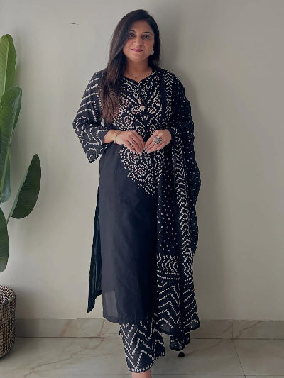 Bandhani Print Cotton Straight Suit