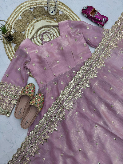 Lavender Designer Fendy Silk Embroidery Anarkali Suit