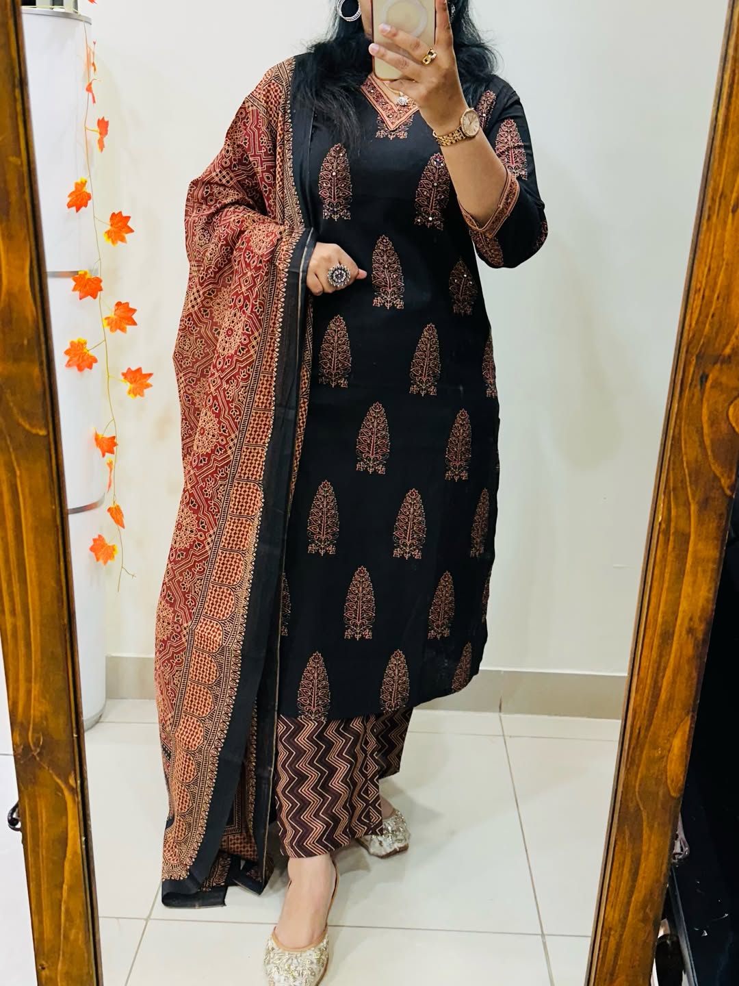 Black Cotton Straight Suit UK | Mirror Work Kurti Pant Dupatta