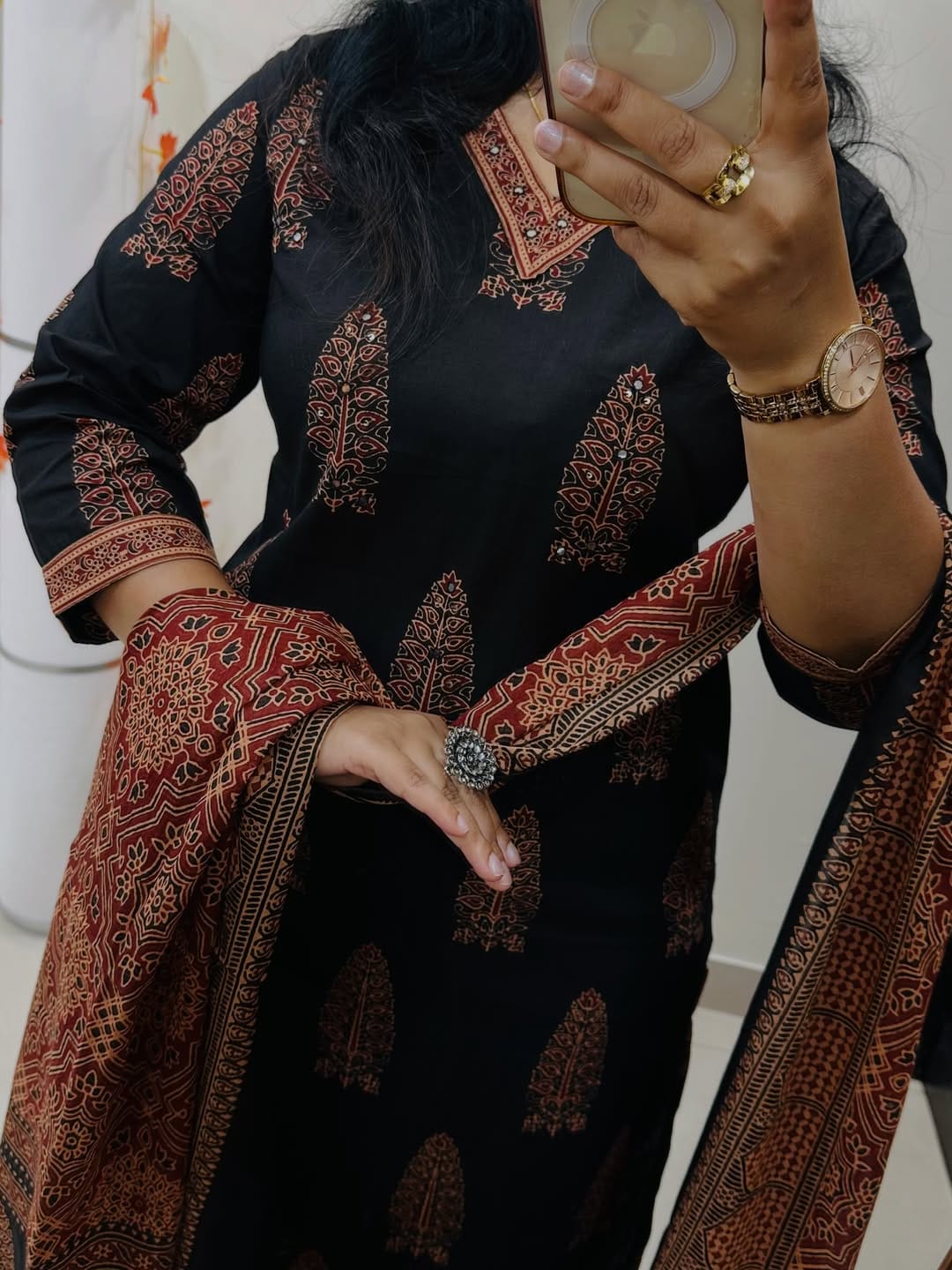 Black Cotton Straight Suit UK | Mirror Work Kurti Pant Dupatta