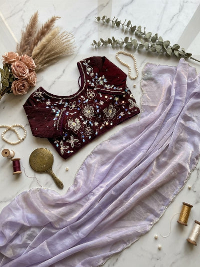 Lilac Sari Ready to wear with  Free Blouse