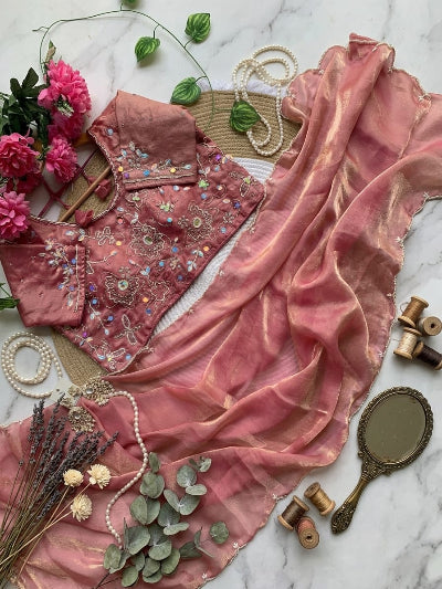 Dusty Pink Sari Ready to wear with Free Blouse