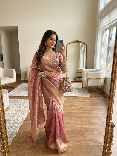 Dusty Pink Sari Ready to wear with Free Blouse