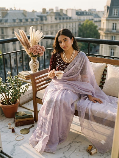 Lilac Sari Ready to wear with  Free Blouse
