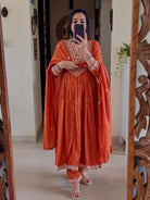 Bold Orange Cotton Heavy Embroidery Anarkali Suit - BONYHUBSALWAR KAMEEZ