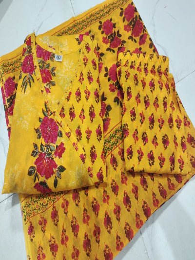 Yellow Printed Floral Kali Straight Suit Set - BONYHUBSALWAR KAMEEZ