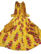 Yellow Printed Floral Kali Straight Suit Set - BONYHUBSALWAR KAMEEZ