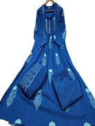 Elegant Blue Cotton print handwork Straight Suit Set - BONYHUBSALWAR KAMEEZ